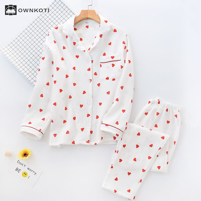 Jacquard Heart Cotton Gauze Nightwear Set