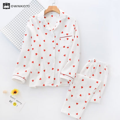 Jacquard Heart Cotton Gauze Nightwear Set