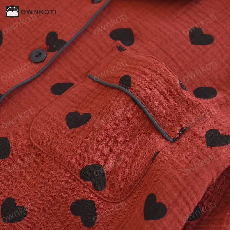 Jacquard Heart Lapel Cotton Loungewear Set