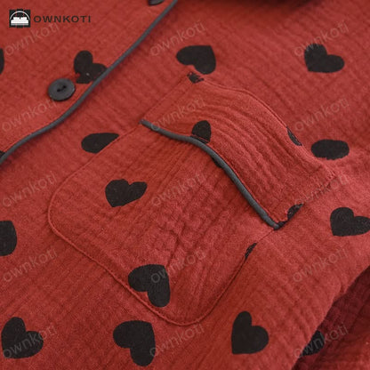 Jacquard Heart Lapel Cotton Loungewear Set