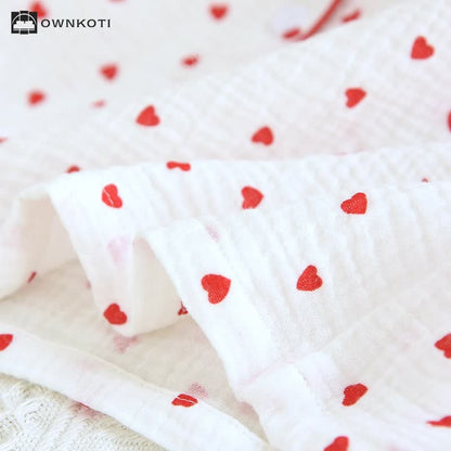 Simple Heart Lapel Cotton Gauze Loungewear Set