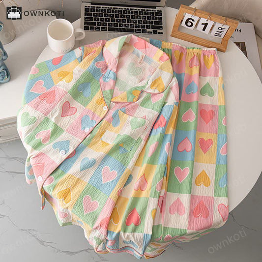 Dopamine Style Heart Print Cotton Pajama Set