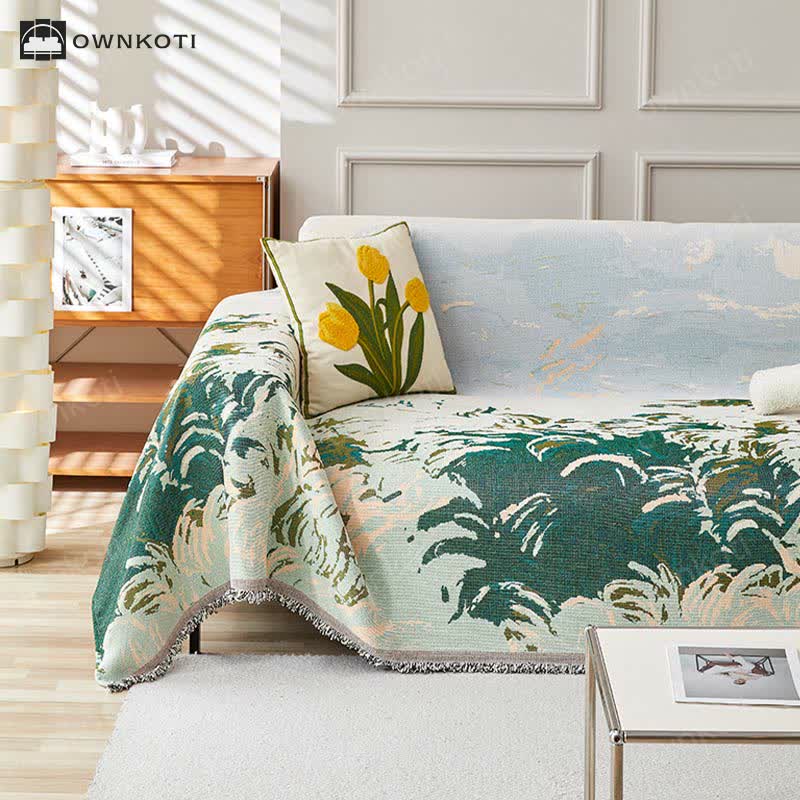 Retro Painting Style Plant Sofa Cover