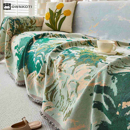 Retro Painting Style Plant Sofa Cover