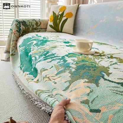 Retro Painting Style Plant Sofa Cover