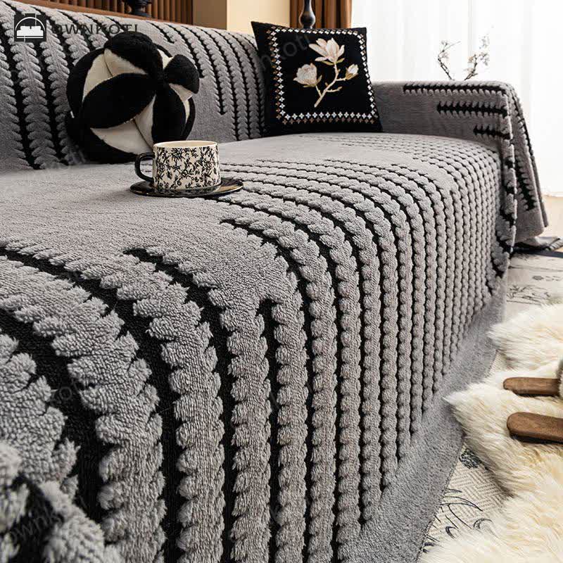 Thick Plush Chenille Stripe Sofa Cover