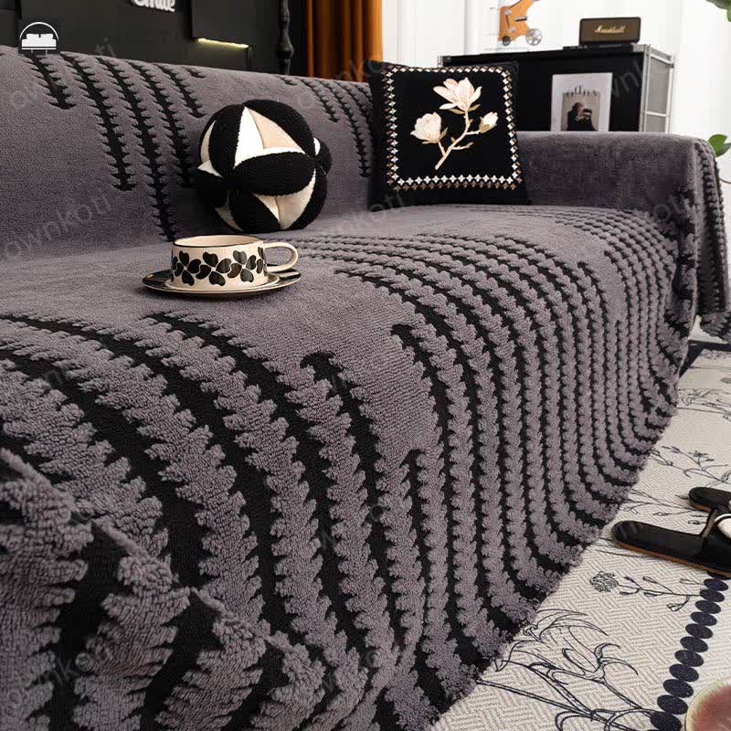 Thick Plush Chenille Stripe Sofa Cover