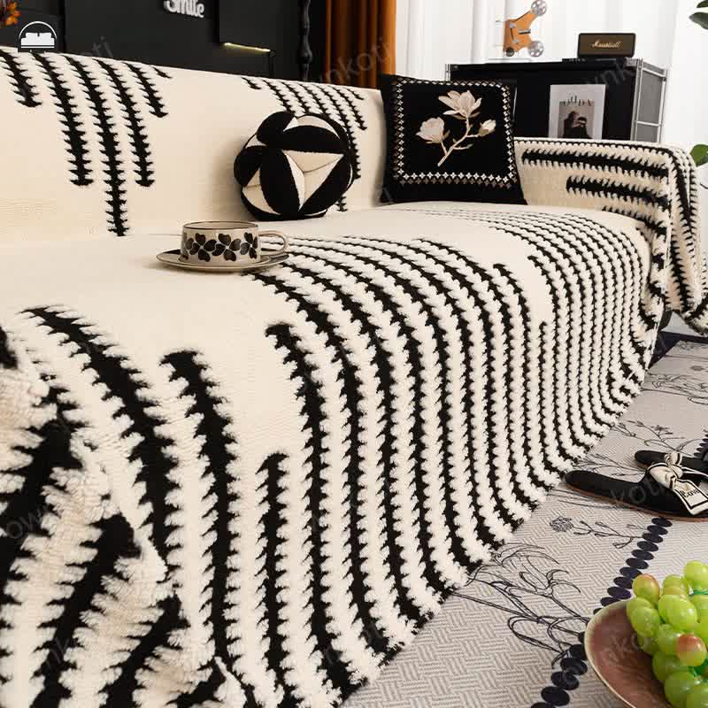 Thick Plush Chenille Stripe Sofa Cover