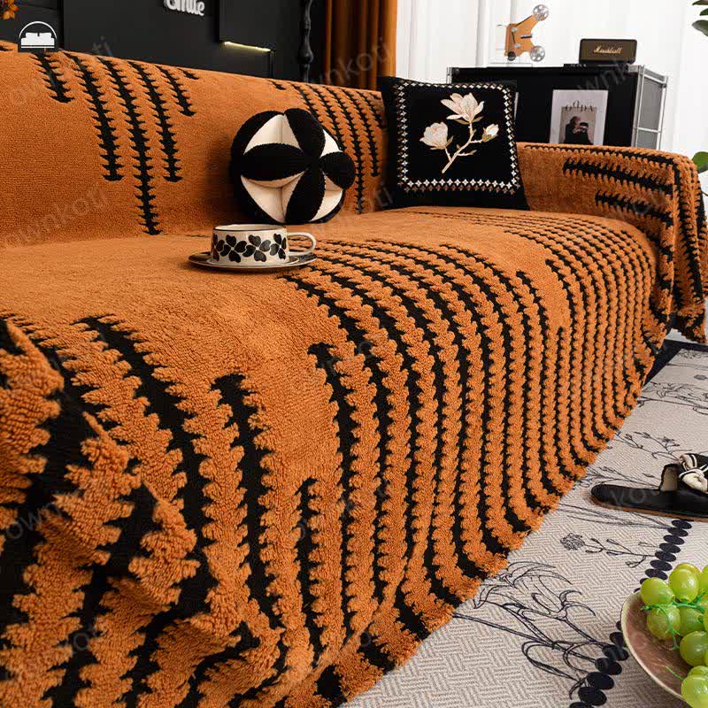 Thick Plush Chenille Stripe Sofa Cover