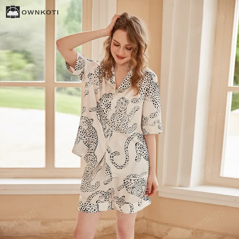 Leopard Print Short-sleeve Soft Pajama Set