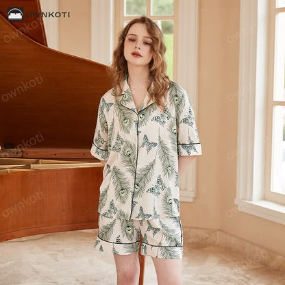 Elegant Short-sleeve Satin Soft Pajama Set