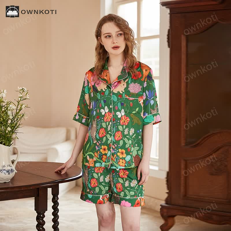 Forest Garden Lapel Neckline Soft Pajama Set