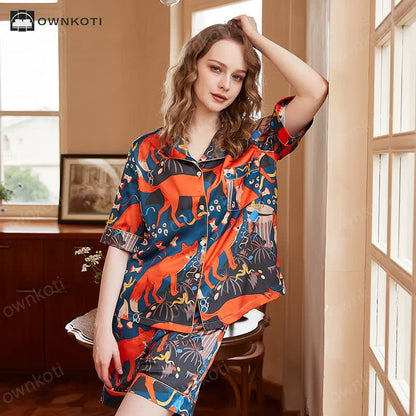 Fox Print Breathable Short-sleeve Pajama Set