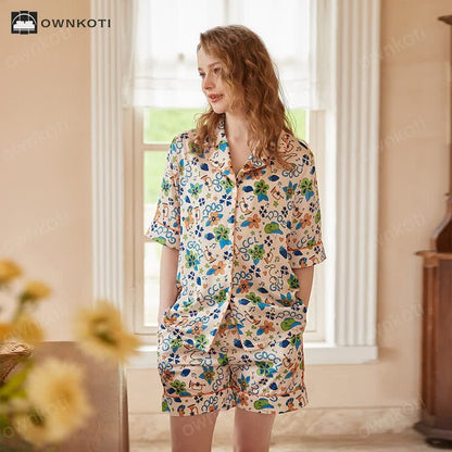 Rural Style Breathable Cardigan Pajama Set