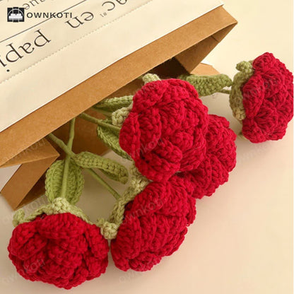 Home Decor Hand-crocheted Yarn Red Rose