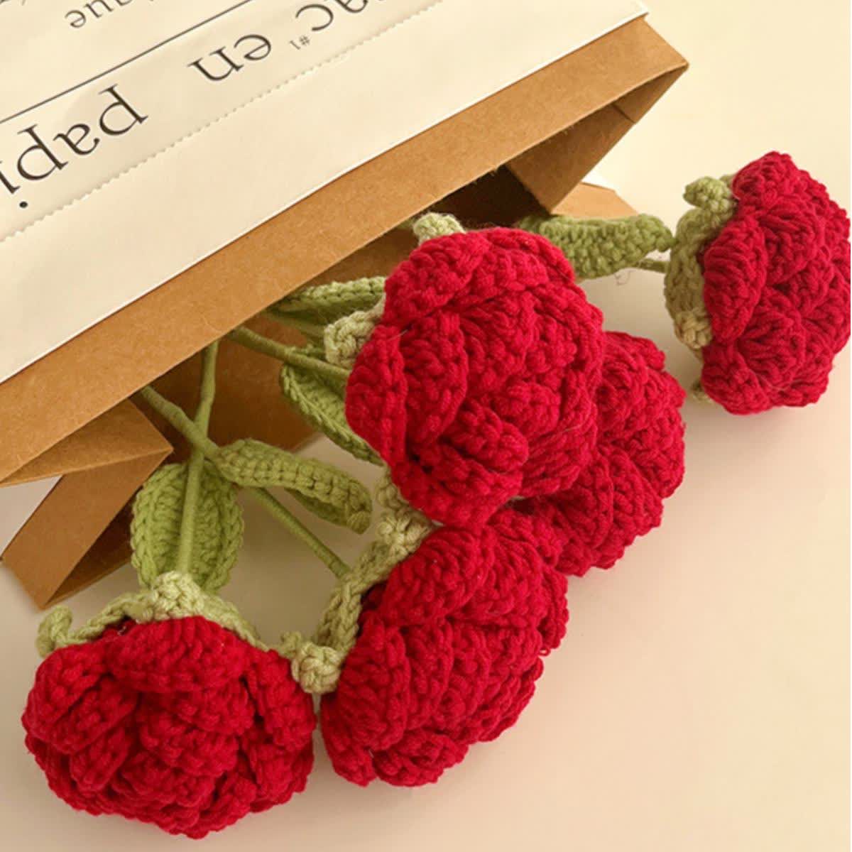 Home Decor Hand-crocheted Yarn Red Rose