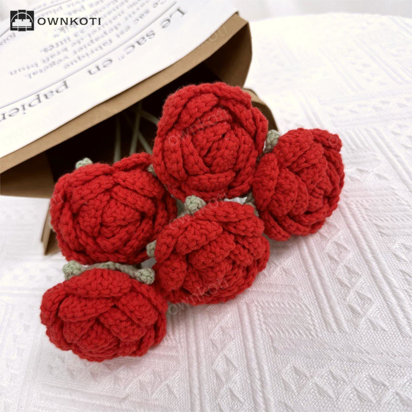 Home Decor Hand-crocheted Yarn Red Rose