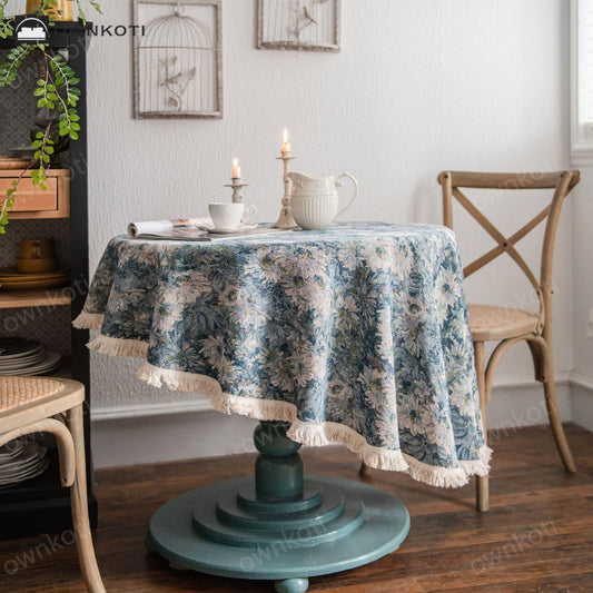 Jacquard Tassel Oil Painting Style Round Tablecloth