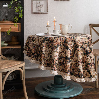 Jacquard Tassel Oil Painting Style Round Tablecloth