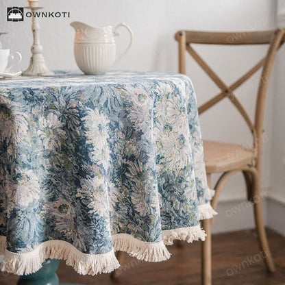 Jacquard Tassel Oil Painting Style Round Tablecloth