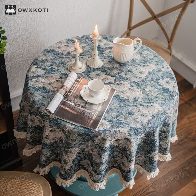 Jacquard Tassel Oil Painting Style Round Tablecloth