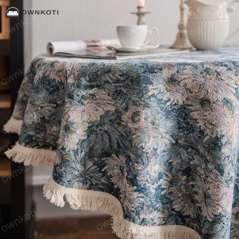 Jacquard Tassel Oil Painting Style Round Tablecloth