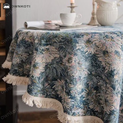 Jacquard Tassel Oil Painting Style Round Tablecloth