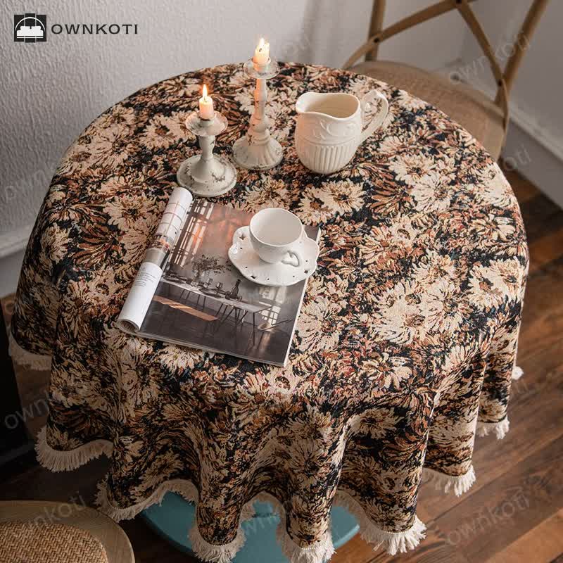 Jacquard Tassel Oil Painting Style Round Tablecloth