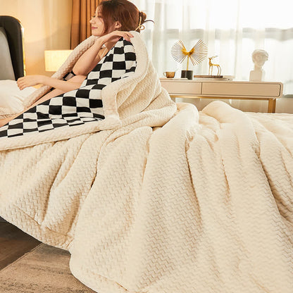 Checkerboard Double-sided Velvet Warm Blanket