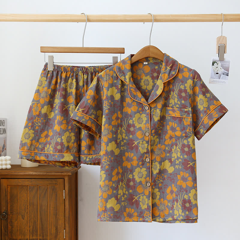 Short-sleeve Shorts Floral Cotton Pajama Set