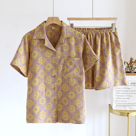 Pure Cotton Lapel Floral Pajama Set