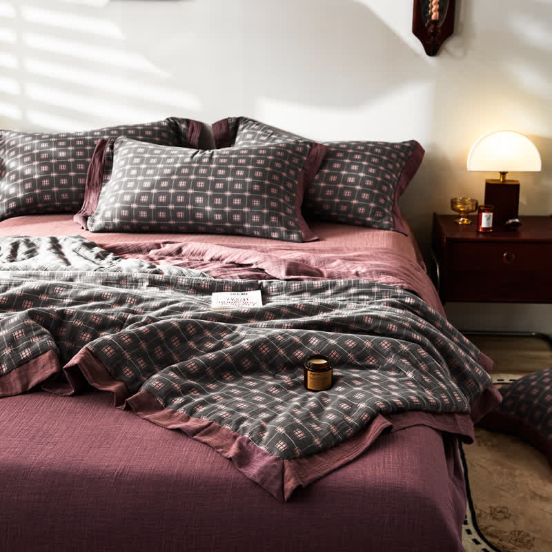 Retro Checkerboard Jacquard Cotton Gauze Bedding