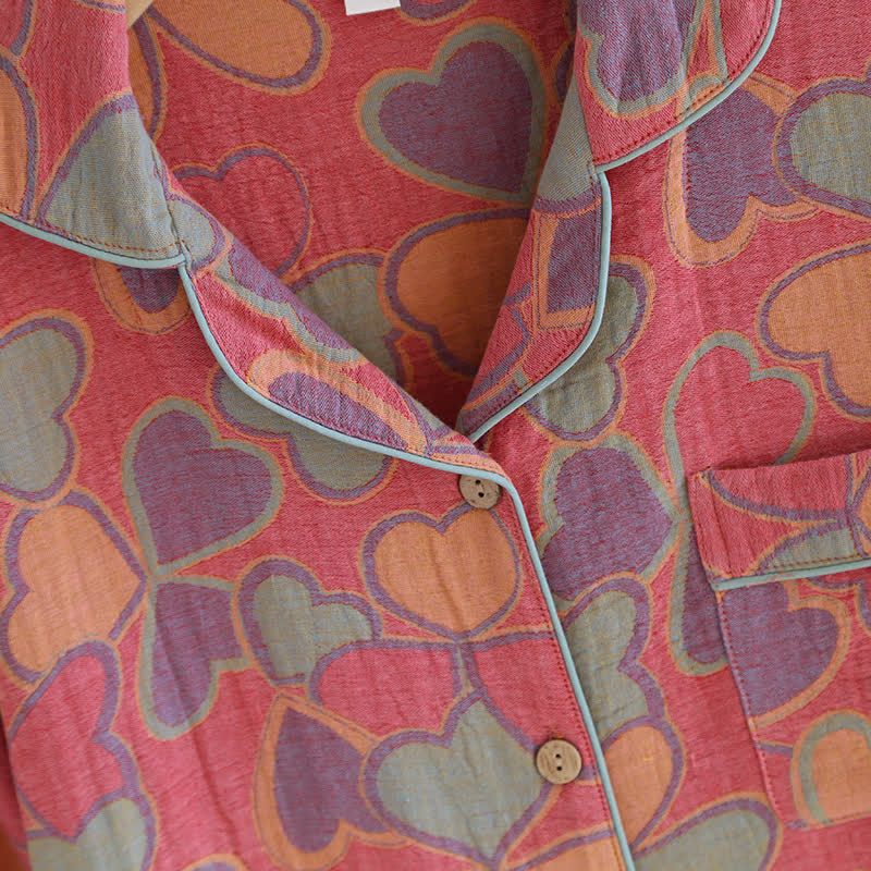 Pure Cotton Jacquard Heart Print Pajama Set