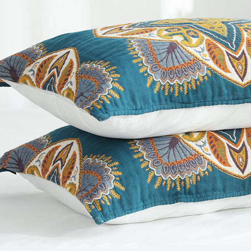 Ownkoti Bohemian Flower Printed Pillow Towel Home Cotton Pillow Decor (2PCS)
