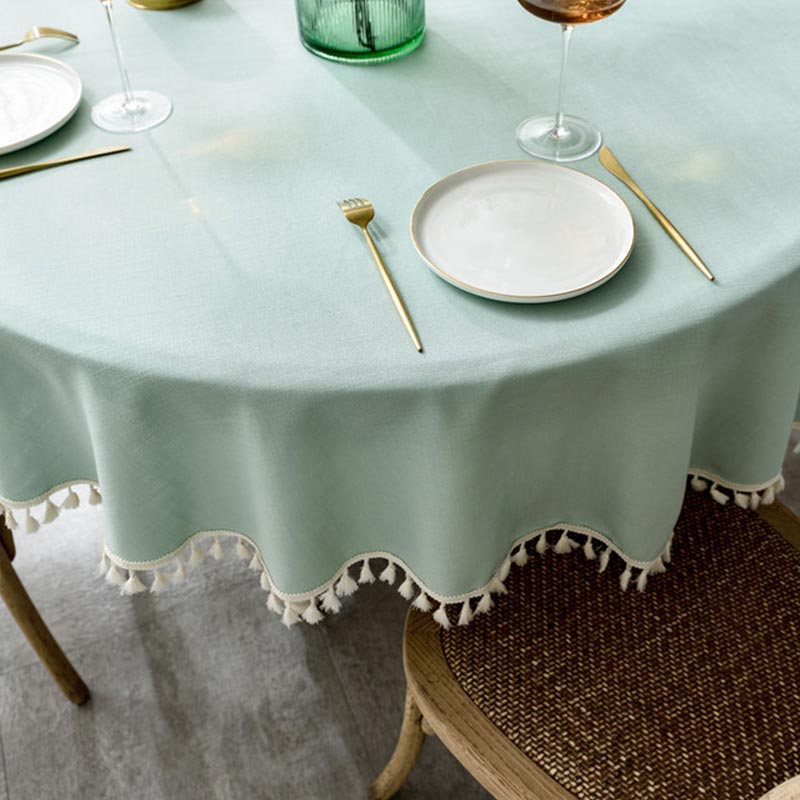 Christmas Round Tablecloth Washable Table Cover with Tassel