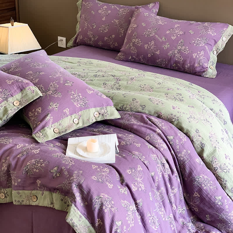 Elegant Butterfly Button Cotton Bedding Set(4PCS)