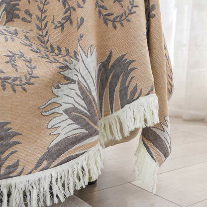Pure Cotton Floral Tassel Sofa Blanket