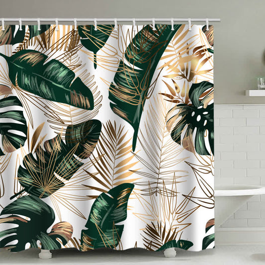Retro Palm Leaves Waterproof Shower Curtain