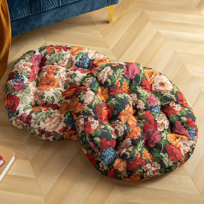 Round Shape Floral Chair Pad Floor Cushion