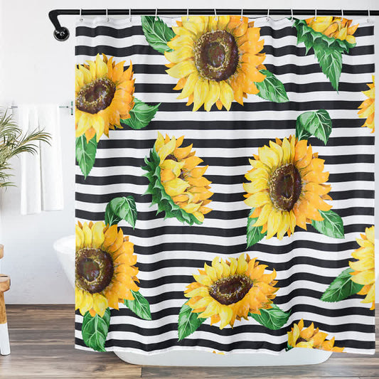 Pastoral Style Striped Sunflower Shower Curtain