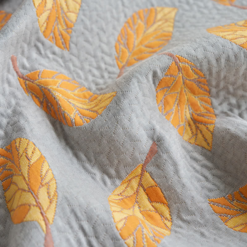 Three Layers Gauze Leaf Print Lightweight Quilt