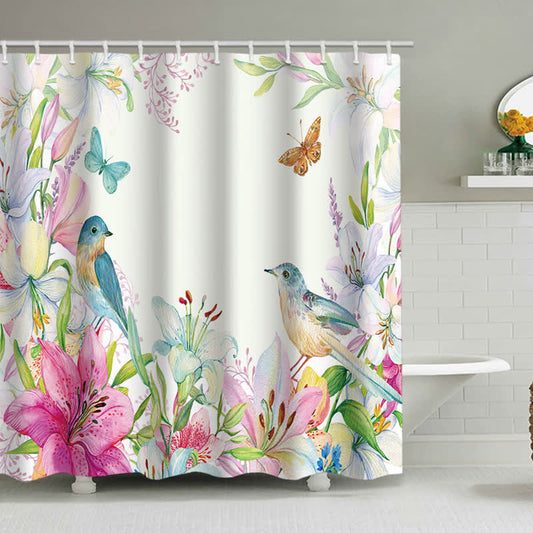 Chinoiserie Bird & Flower Water-proof Shower Curtain