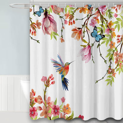 Pastoral Bird & Flower Water-proof Shower Curtain