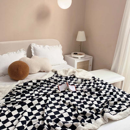 Ownkoti Checkerboard Fuffly Reversible Throw Blanket