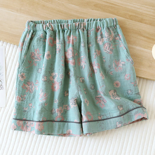 Jacquard Floral Cotton Gauze Summer Pajama Shorts