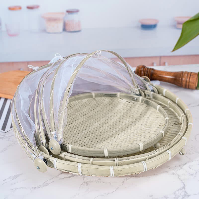 Ownkoti Creative Hand-Woven Food Basket / Tray with Net Cover