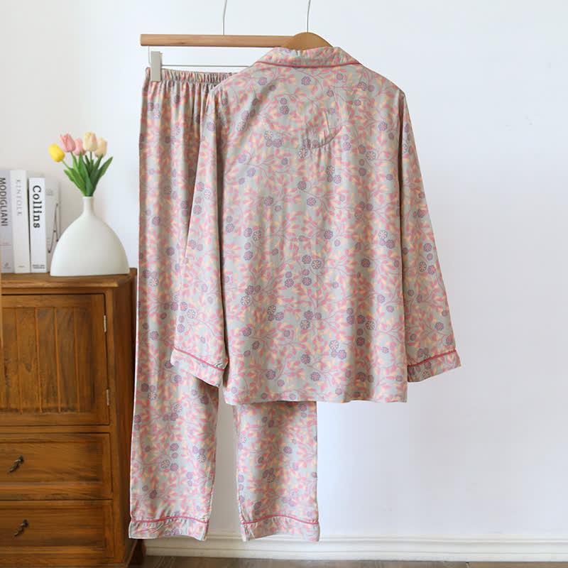 Vintage Cotton Silk Lapel Loungewear Set