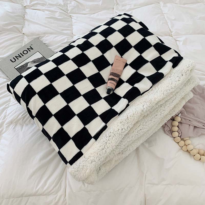 Ownkoti Checkerboard Fuffly Reversible Throw Blanket