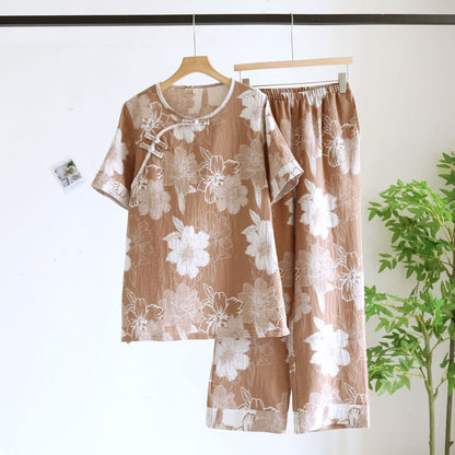 Short Sleeve Cotton Gauze Floral Loungewear Set