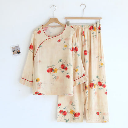 Pomegranate Flower Cotton Loungewear Set